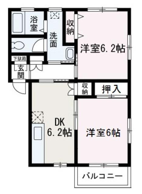 サンモナークB棟(2DK/1階)の間取り写真
