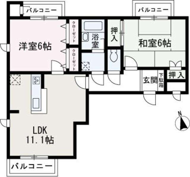 クラブハウス朝霞(2LDK/1階)の間取り写真