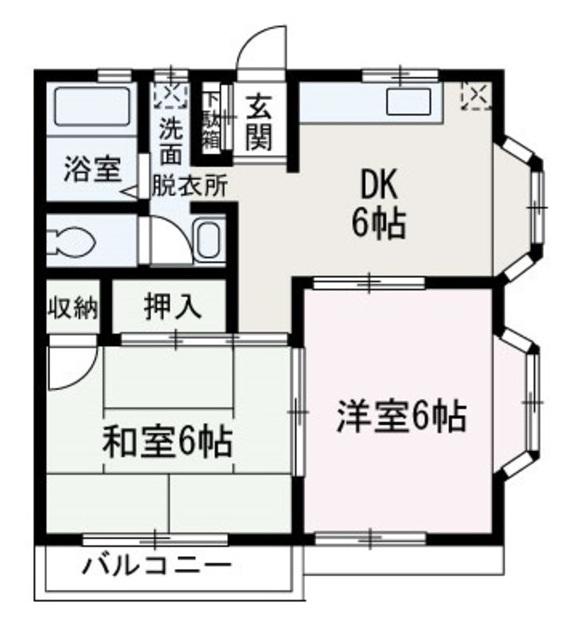 エスポワール三原(2DK/1階)の間取り写真