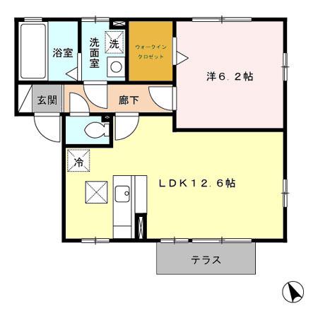 フレスカ ⅠⅡⅢⅣ(1LDK/1階)の間取り写真