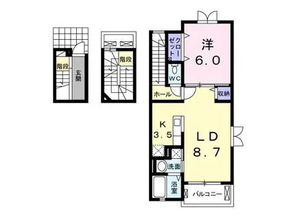 プルメリアC(1LDK/3階)の間取り写真