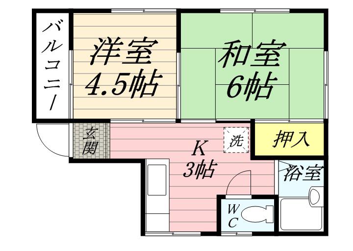東武鉄道東上線 朝霞台駅 徒歩10分 2階建 築36年(2K/1階)の間取り写真