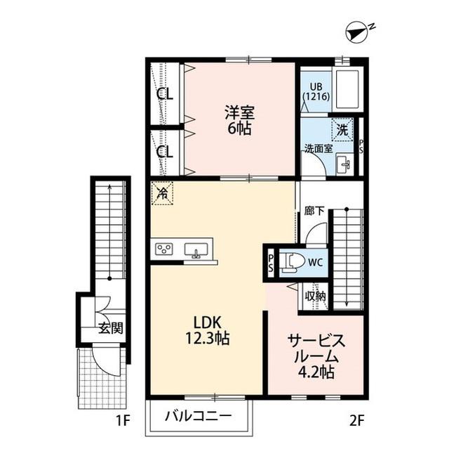 クレール膝折(1SLDK/2階)の間取り写真