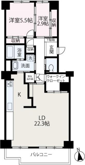 CIハイツ和光F棟 1405(2LDK/14階)の間取り写真