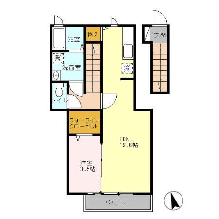 ラ・シュプレーム(1LDK/2階)の間取り写真