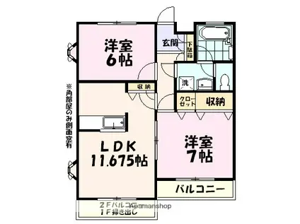 秀和グリーンコーポ・ヤシオ(2LDK/1階)の間取り写真