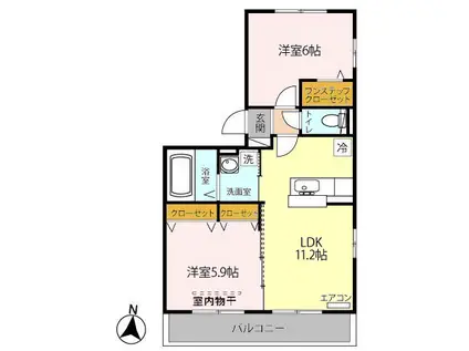 オッツ吉川 B(2LDK/2階)の間取り写真