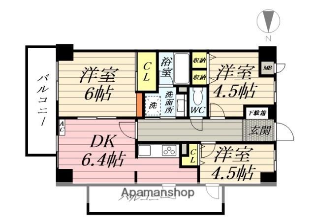 コスモ三郷リバーピア(3DK/4階)の間取り写真