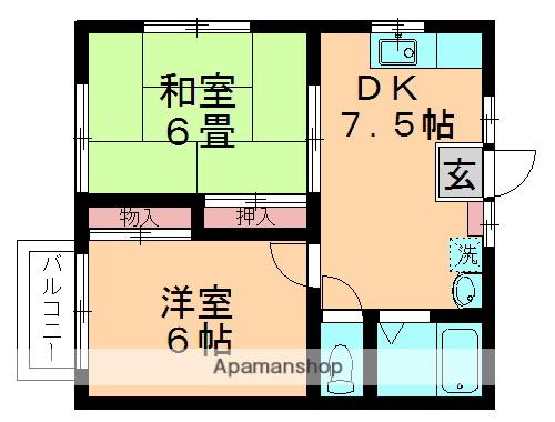 ハイドゥエル(2DK/1階)の間取り写真