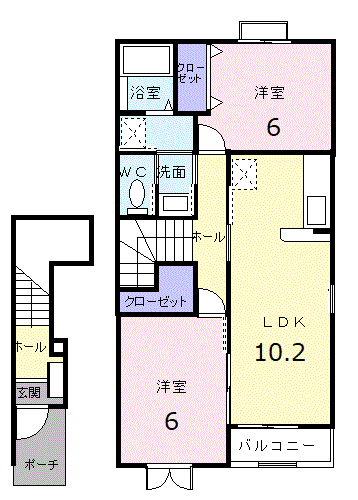 パークヒルハイツB(2LDK/2階)の間取り写真