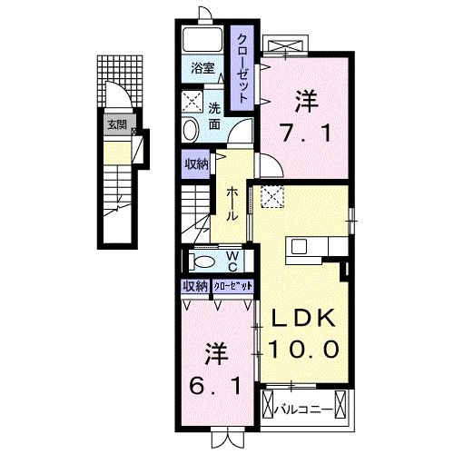 ラポルテ(2LDK/2階)の間取り写真