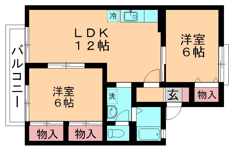 カーサみつわ台C・D(2LDK/2階)の間取り写真
