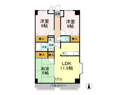 ラフィネ西都賀(3LDK/1階)の間取り写真