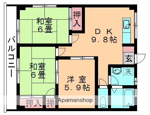 石田ビルB(3DK/1階)の間取り写真