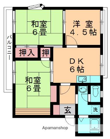 ロータスヒル桜木(3DK/1階)の間取り写真