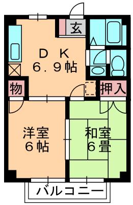 スカイハイツ弐番館(2DK/2階)の間取り写真