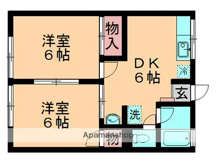 シティハイム都賀・旭ヶ丘(2DK/1階)の間取り写真