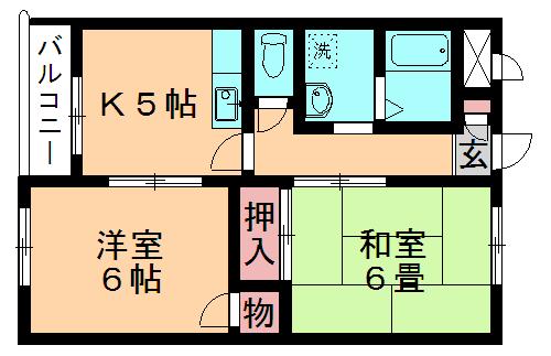 リヴェール矢作(2K/2階)の間取り写真