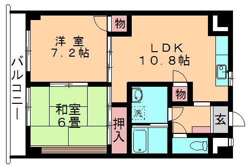 ファミーユ喜(2LDK/5階)の間取り写真