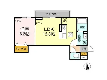 D-ROOM弁天3丁目 A棟(1LDK/1階)の間取り写真