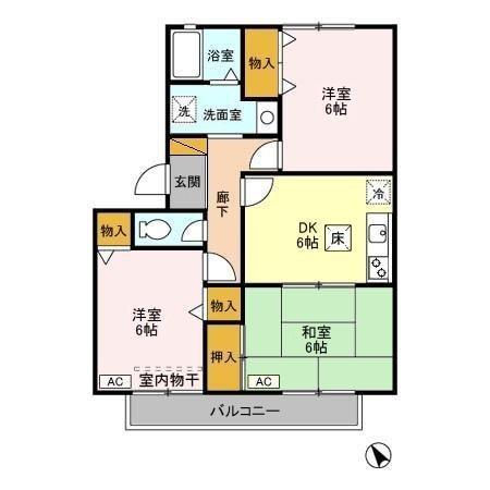 エーデルハイムDEF(3DK/1階)の間取り写真