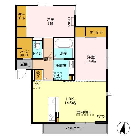 メゾンベール(2LDK/2階)の間取り写真