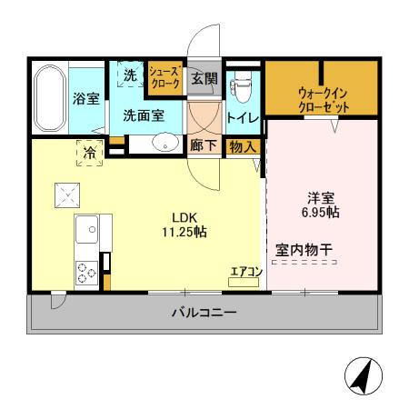 京成電鉄千原線 千葉寺駅 徒歩5分 3階建 築8年(1LDK/1階)の間取り写真