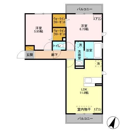 ルシェリア一番館・二番館(2LDK/3階)の間取り写真