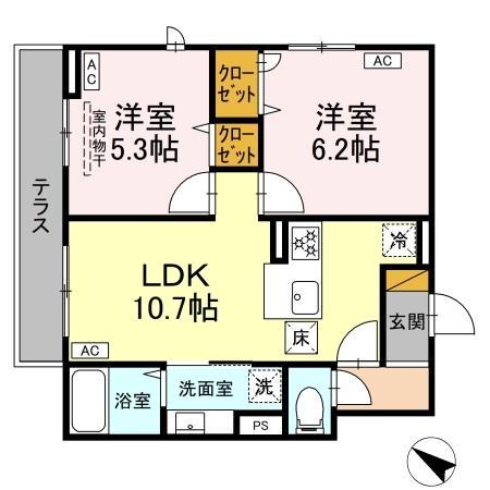 D-ROOM新宿I-A(2LDK/1階)の間取り写真