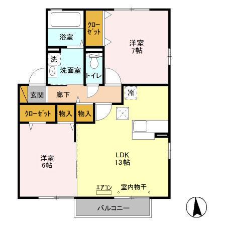 グランメールII(2LDK/1階)の間取り写真