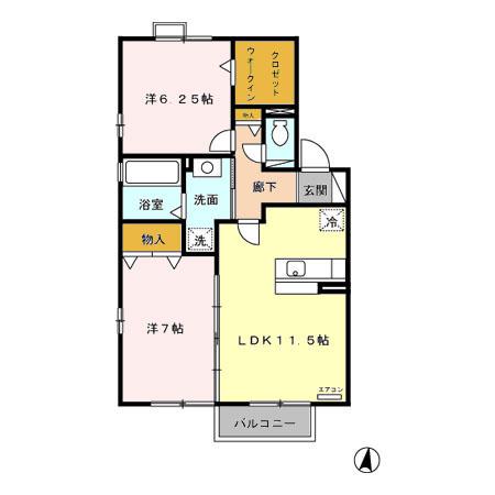 カンパーニュA(2LDK/2階)の間取り写真