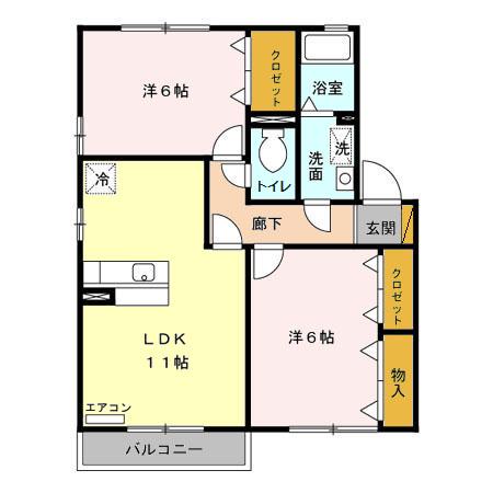 ピエルテル参番館(2LDK/2階)の間取り写真