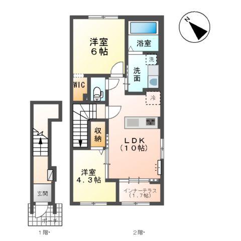 千葉市中央区大森町アパート(2LDK/2階)の間取り写真