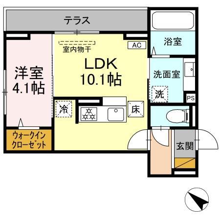 D-ROOM神明町II B(1LDK/1階)の間取り写真