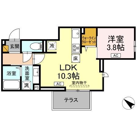 D-ROOM神明町II B(1LDK/1階)の間取り写真