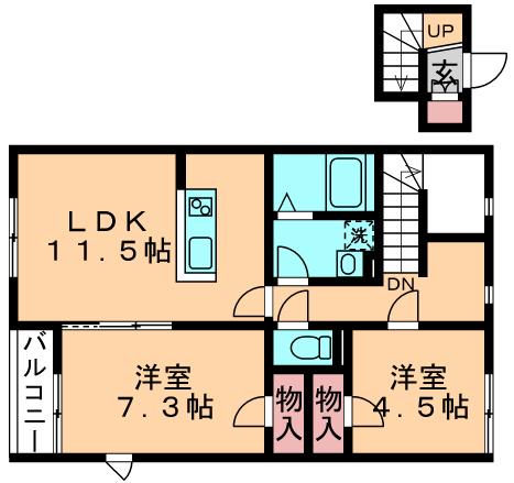 サンドエル天台(2LDK/2階)の間取り写真