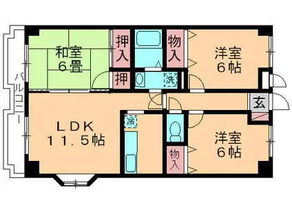 ラフィネ西都賀(3LDK/1階)の間取り写真