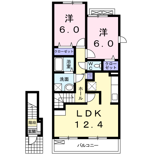 プラシードツバサⅢ(2LDK/2階)の間取り写真