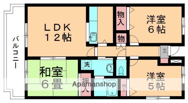 ラプソディ西都賀 B棟(3LDK/2階)の間取り写真