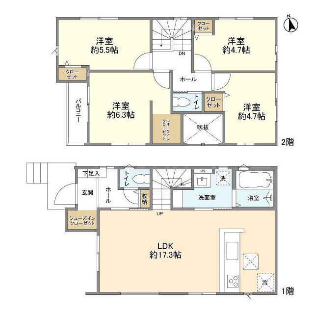 総武本線 都賀駅 徒歩12分 2階建 築2年(4LDK)の間取り写真
