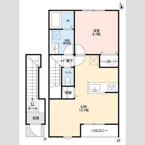リーブルファイン若葉桜木(1LDK/2階)の間取り写真