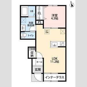 リーブルファイン若葉桜木(1LDK/1階)の間取り写真