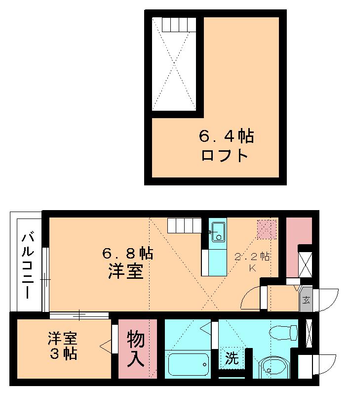 ウエストヒルパーシモン(ワンルーム/2階)の間取り写真