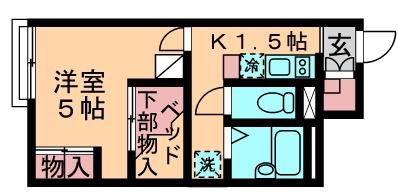 レオパレス若葉(1K/1階)の間取り写真