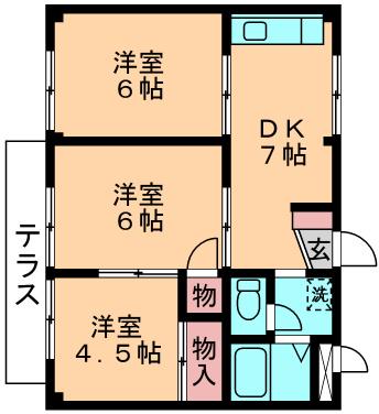 コーポみつわ台(3DK/1階)の間取り写真