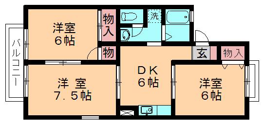 サンウエスト(3DK/2階)の間取り写真
