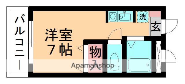 クオーレ若葉(ワンルーム/2階)の間取り写真