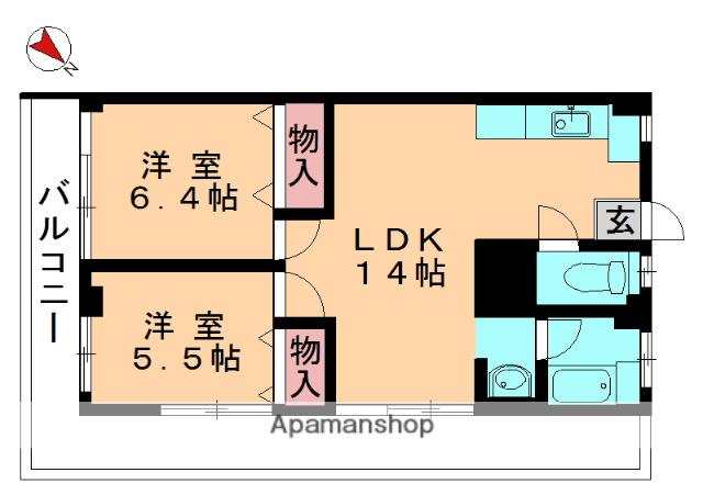 コーポ松原(2LDK/5階)の間取り写真