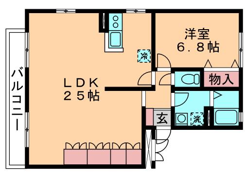 フロイデ若葉(1LDK/2階)の間取り写真