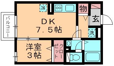 ブルーメ小倉(1DK/1階)の間取り写真